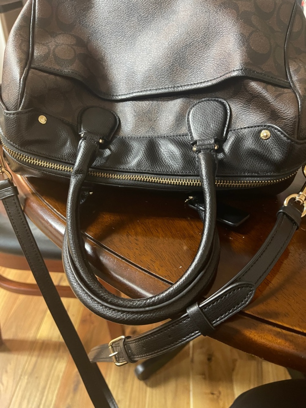 Coach Brown Signature Satchel with Black Trim and Gold Hardware - Picture 8 of 11